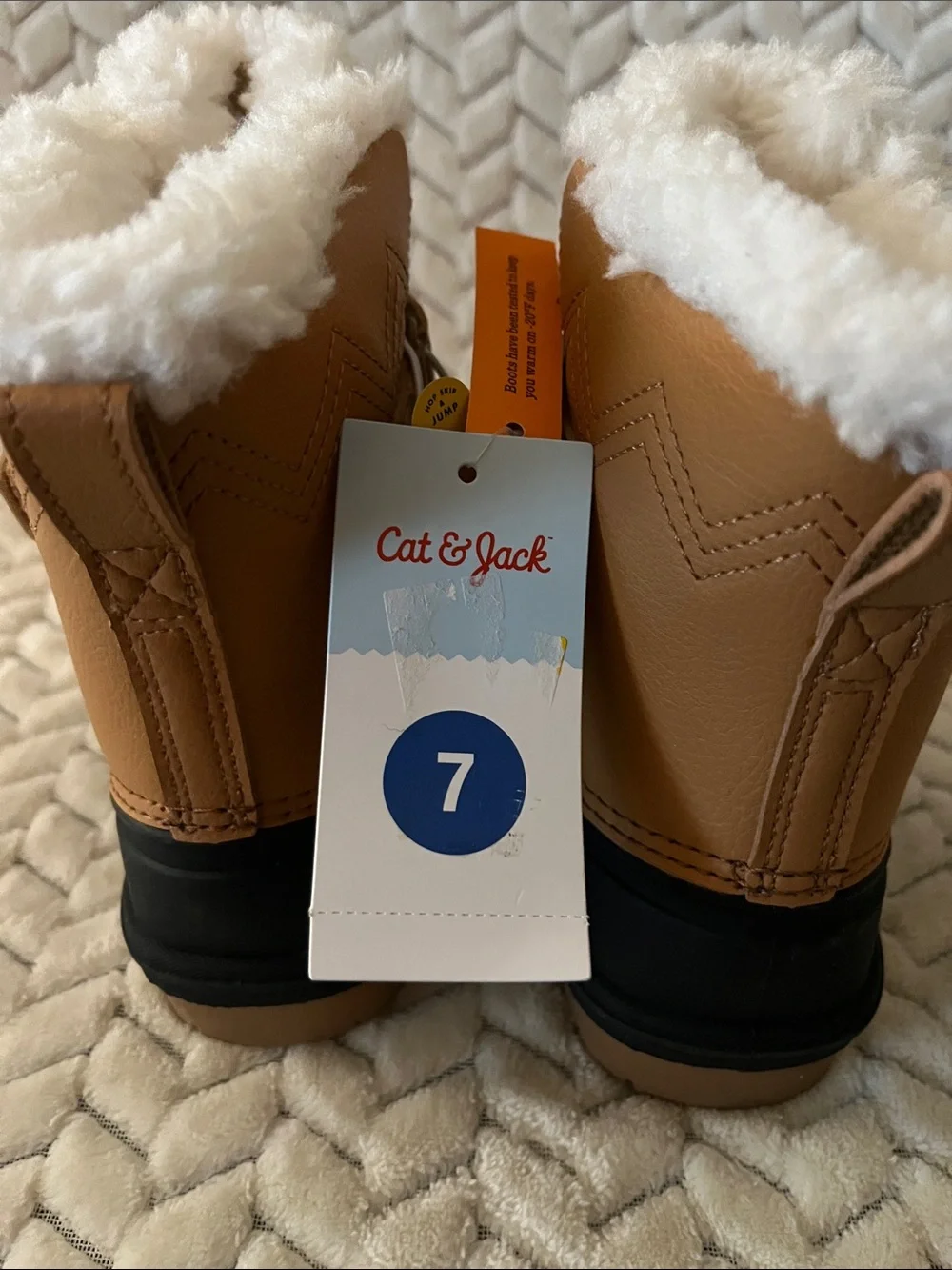 Cat & Jack Tan and Black Kids Rain & Snow Boots with White Faux Fur